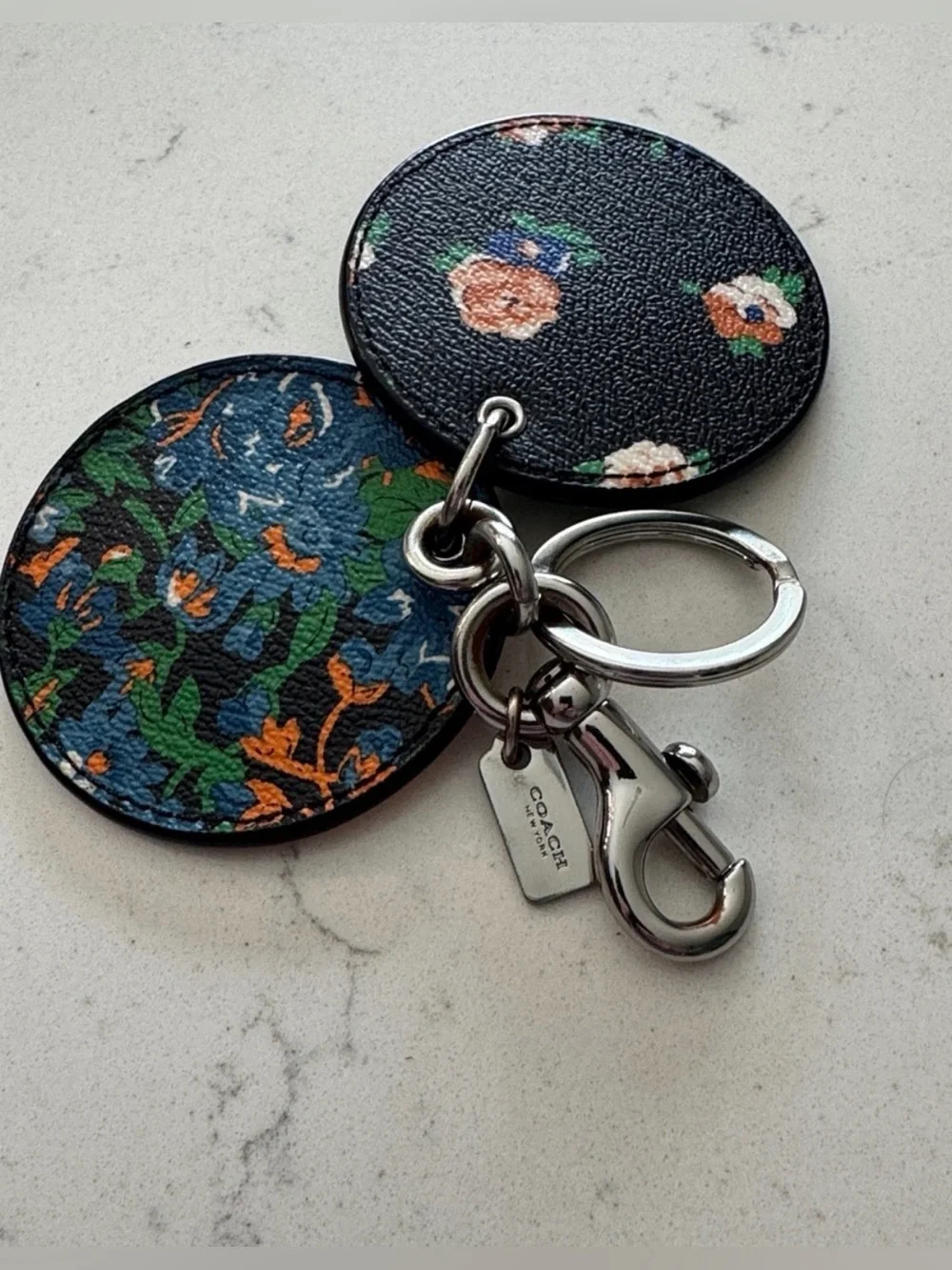 COACH Vintage Rose/ Meadow Floral Crossgrain Leather Keychain/ Mirror/ Bag Charm